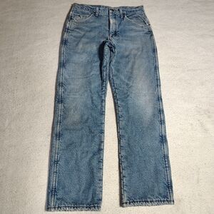 Wrangler Jeans Mens Size 31x31 Blue Red Fleece Lined Straight Workwear